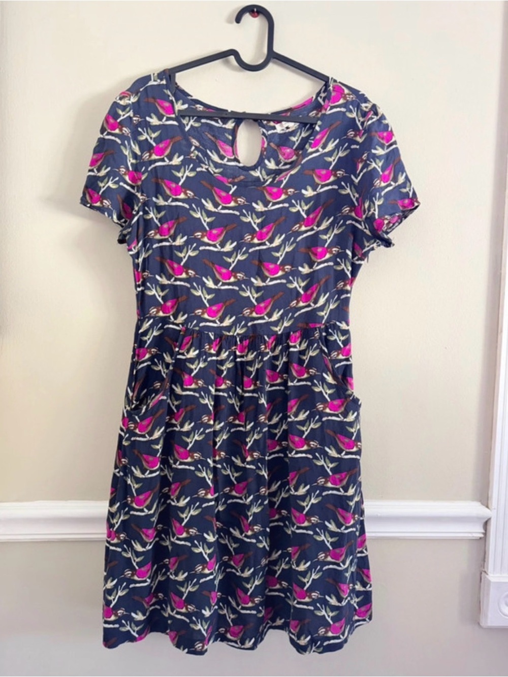 Tulle Navy Bird Print Dress with Pockets Size M